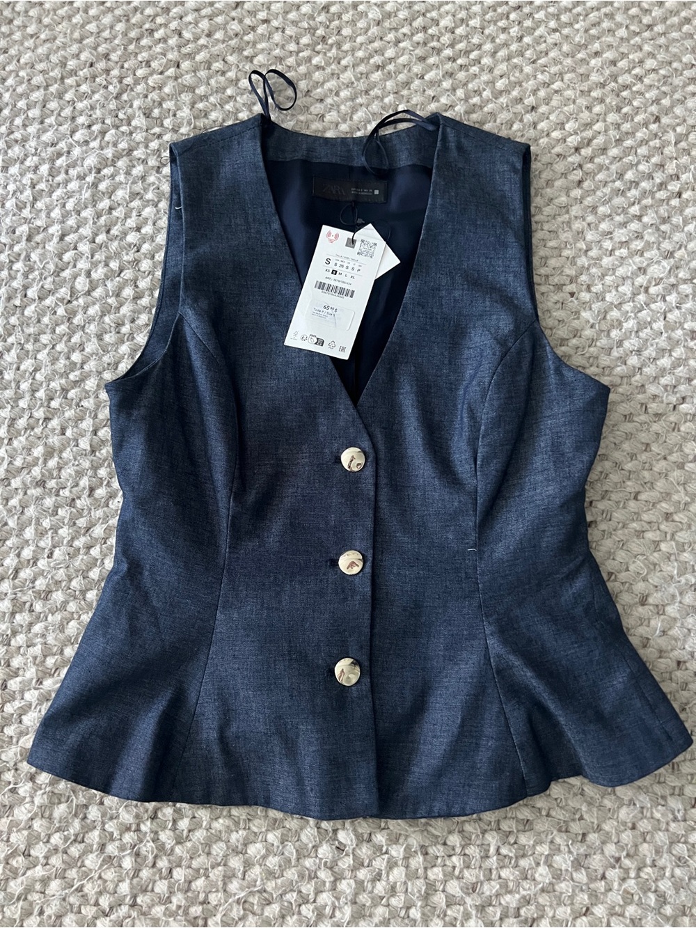 Zara Dark Denim Blue Sleeveless Peplum Vest